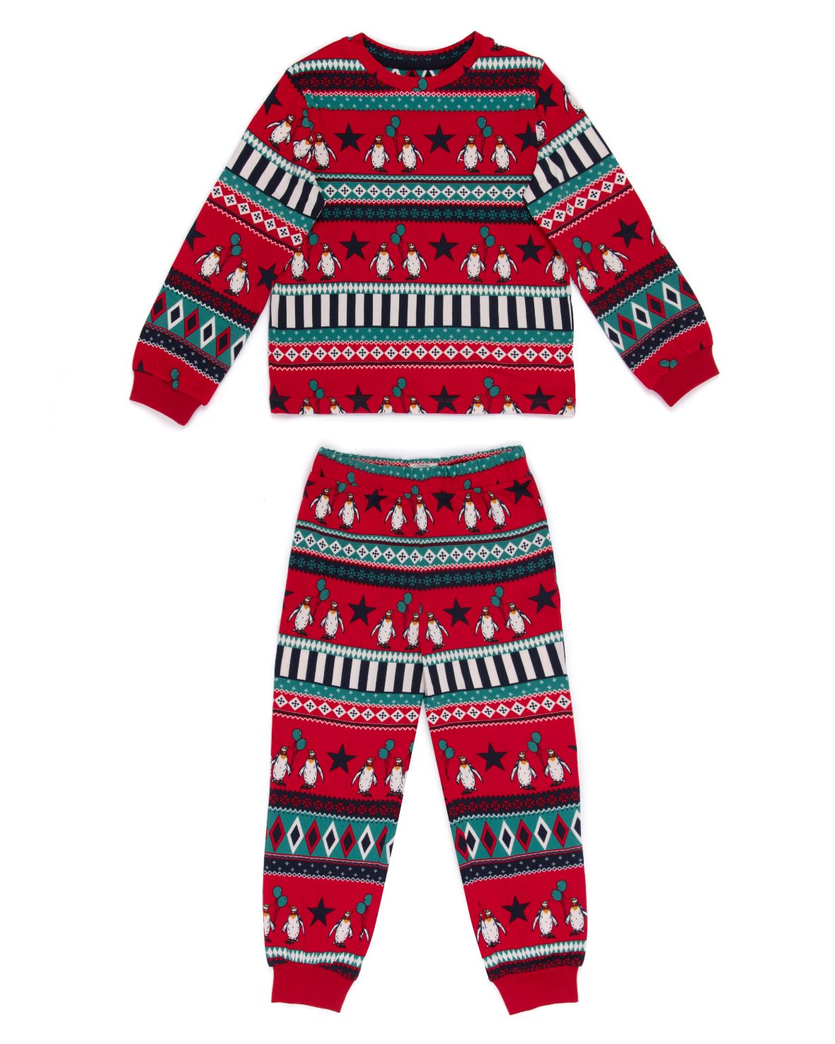Kids' Red & Green Christmas Penguin Fair Isle Print Long Pyjama Set –  Chelsea Peers NYC