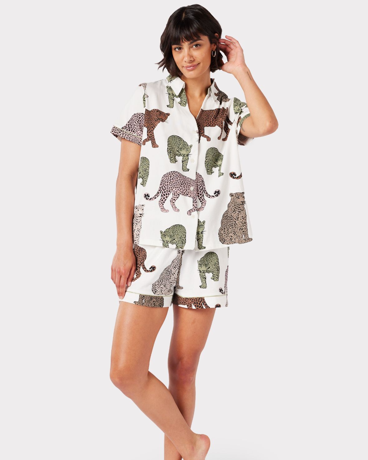 Organic Cotton Cream Leopard Print Short Pyjama Set