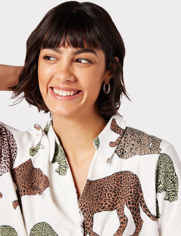 Chelsea Cotton Organic Cream Set Peers Short – Leopard Print Pyjama NYC