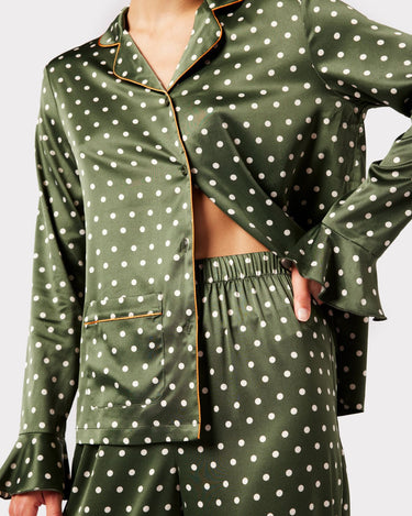 Satin Green Polka-Dot Print