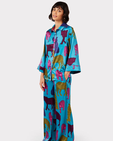 Satin Teal Leopard Print