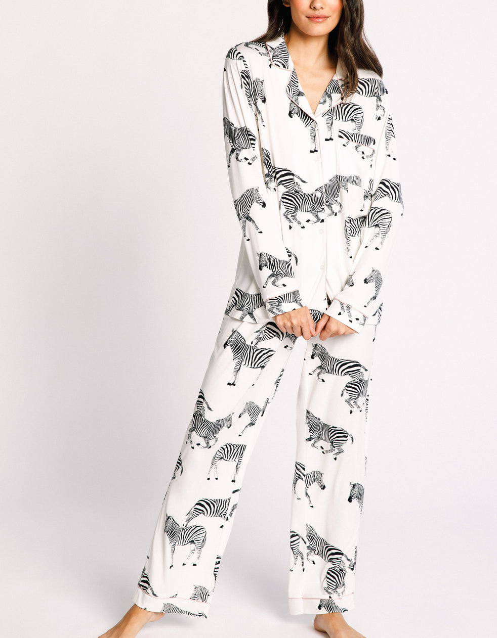 Chelsea Peers White Zebra Print Long Pyjama 