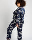 Curve Navy Zebra Satin Button Up Pyjama Set