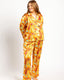 Curve Abstract Fruit Print Satin Button Up Pyjama Set