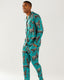 Men's Satin Teal Jaguar Print Long Pyjama Set
