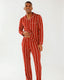 Men's Red Stripe Button Up Long Pyjama Set
