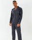 Men's Navy Stripe Button Up Long Pyjama Set