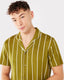 Men's Jersey Cream & Khaki Stripe Print Revere Collar Button Up Short Pyjama Set