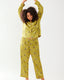 Curve Olive Bee Satin Button Up Long Pyjama Set