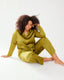 Curve Olive Satin Slim Button Up Long Pyjama Set