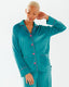 Teal Velour Button Up Shirt & Relaxed Trousers Set
