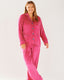 Curve Hot Pink Velour Button Up Long Pyjama Set