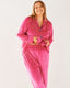 Curve Hot Pink Velour Button Up Long Pyjama Set