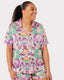 Curve Satin Multicoloured Retro Floral Mirror Print V-neck Button Up Short Pyjama Set