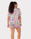 Curve Satin Multicoloured Retro Floral Mirror Print V-neck Button Up Short Pyjama Set