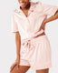 Blush Satin Lace Trim Button Up Short Pyjama Set