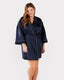 Navy Satin Lace Trim Dressing Gown