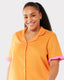 Curve Linen-Mix Orange & Pink Ruffle Trim Button Up Short Pyjama Set