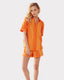 Linen-Mix Orange Tonal Stripe Print V-neck Button Up Short Pyjama Set