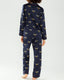 Navy Bee Satin Button Up Long Pyjama Set