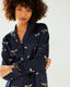 Navy Bee Satin Button Up Long Pyjama Set