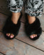 Women's Black Fluffy Cross Strap Slider Slippers