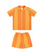 Kids' Linen-Mix Orange Tonal Stripe Print Revere Collar Button Up Short Pyjama Set